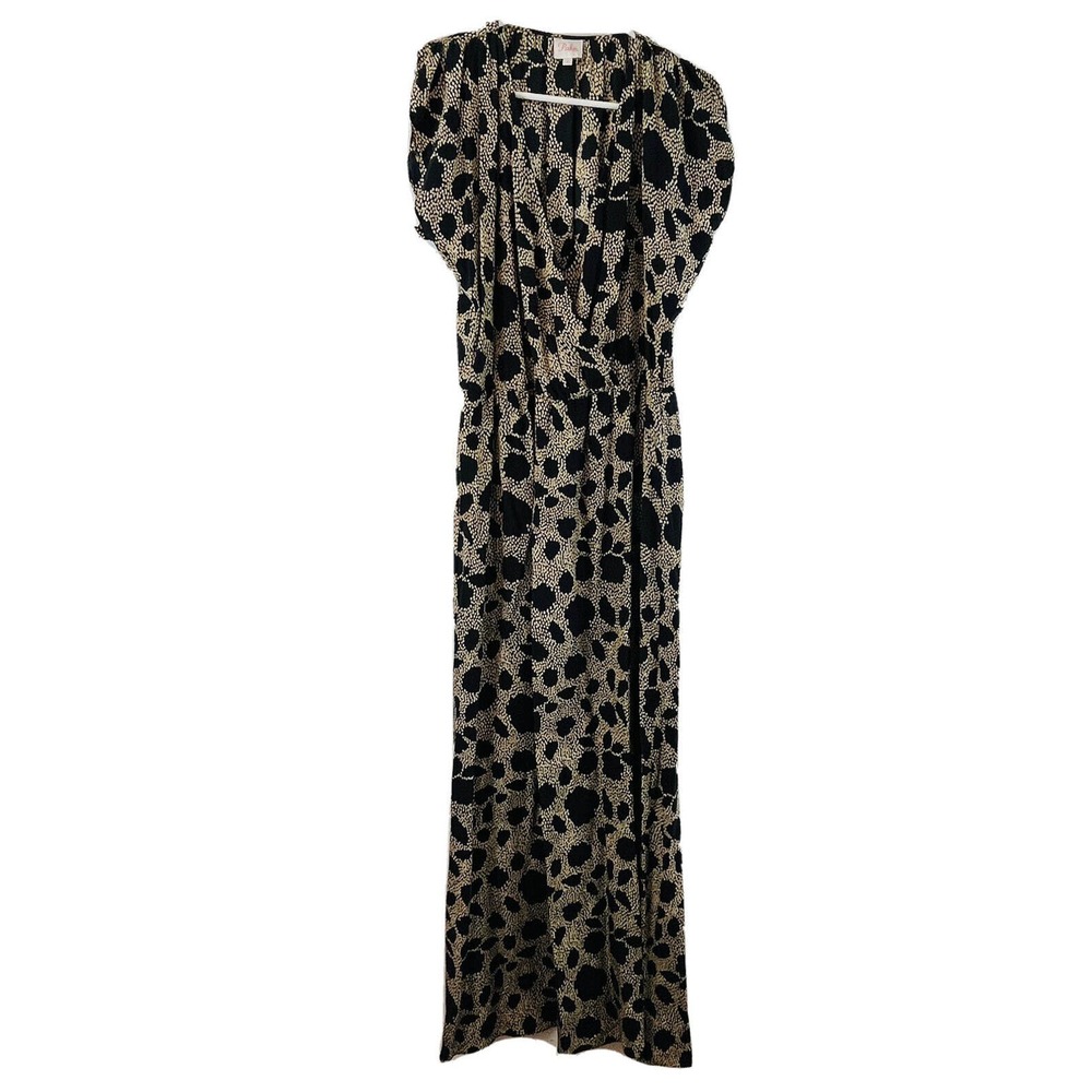 Womens S‎ Parker Silk Maxi Dress V-Neck Drape Front Flutter Sleeves Black Beige